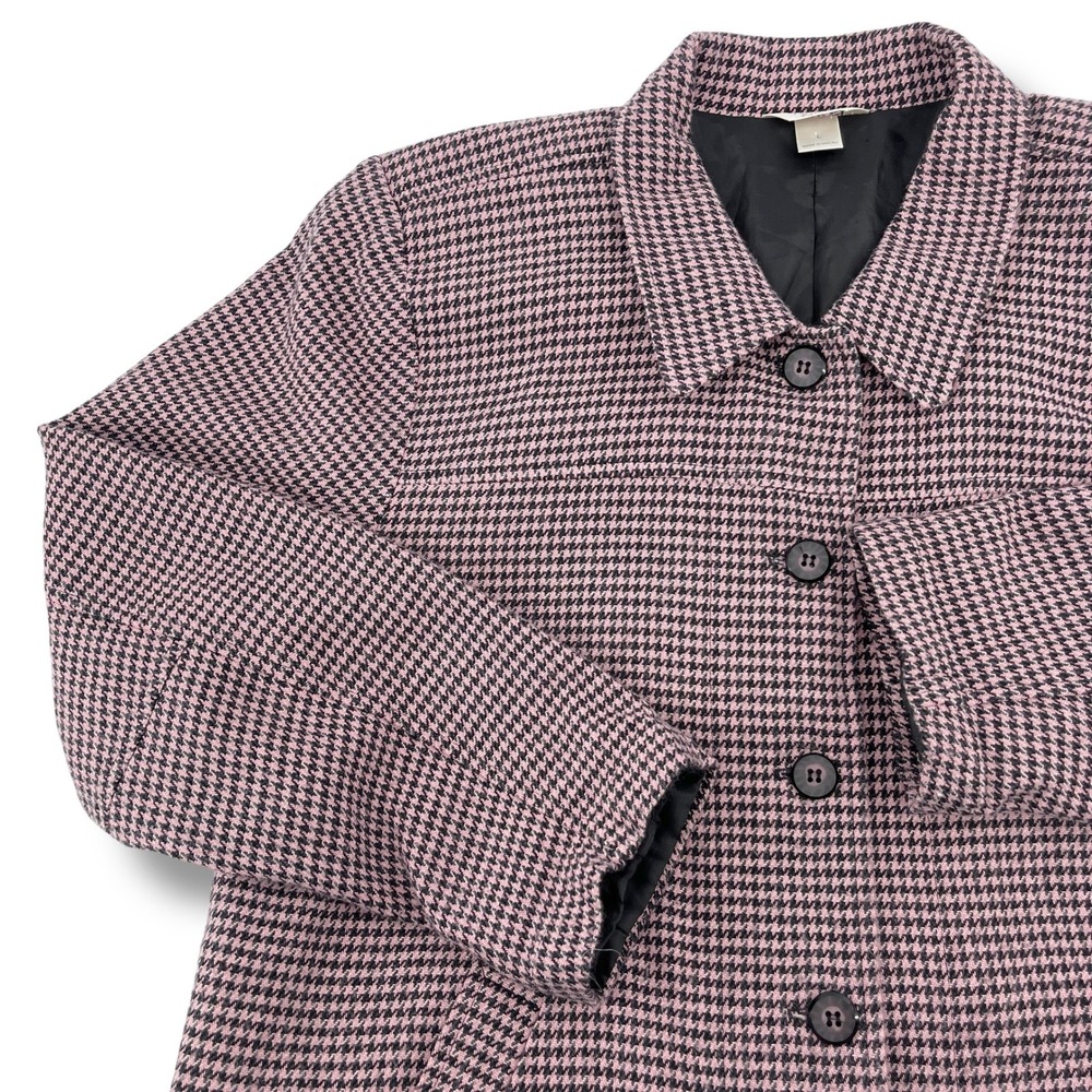 Christopher & Banks Blazer Houndstooth Pink Black Acrylic Wool Jacket L
